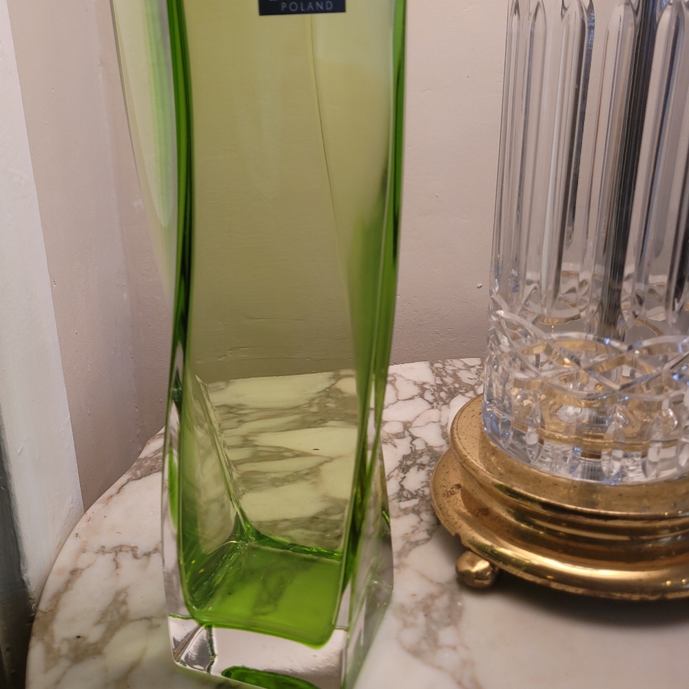 Krosno Poland 12" Green Curved Vase